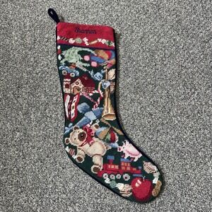 LANDS END Needlepoint Christmas Stocking Toys  Velvet Backing SHANNON Monogram